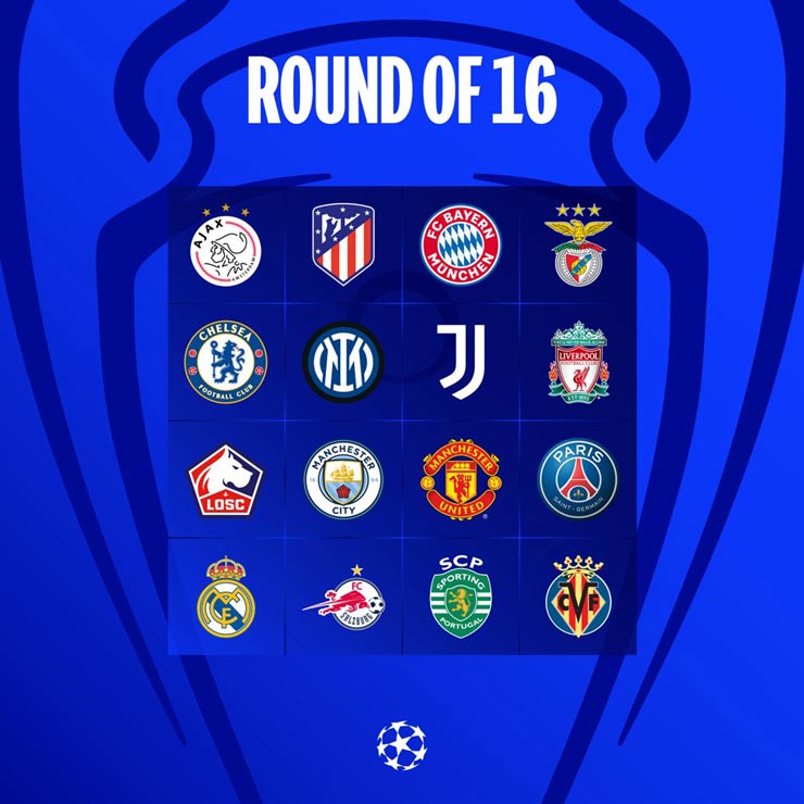16 đội bóng góp mặt ở vòng 1/8
Champions League mùa này
