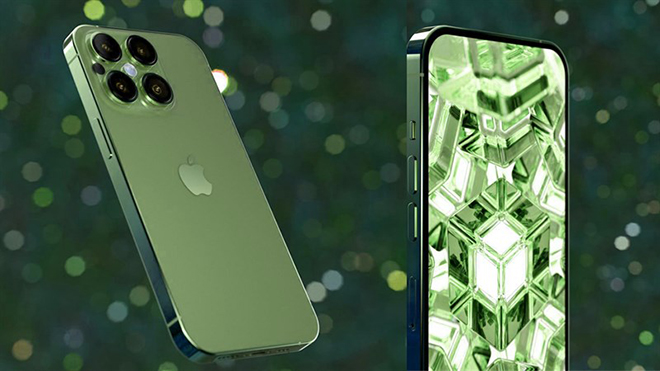 Khái niệm iPhone 14 Pro màu xanh lá.