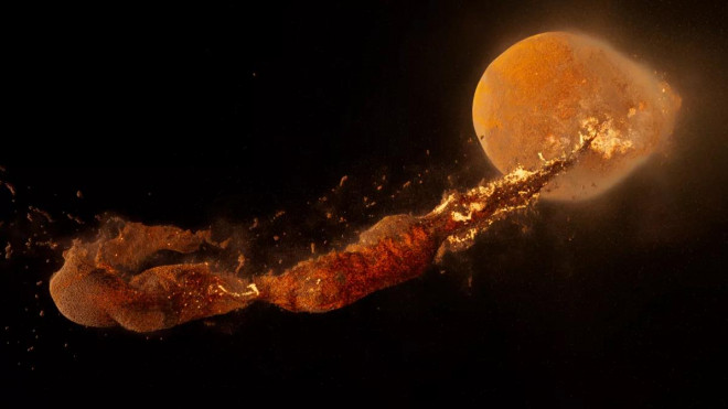 Mặt Trăng đã hình thành chỉ vài giờ từ đống đổ nát là phần cơ thể bị xé ra của Trái Đất do va chạm khốc liệt - Ảnh: Jacob Kegerreis