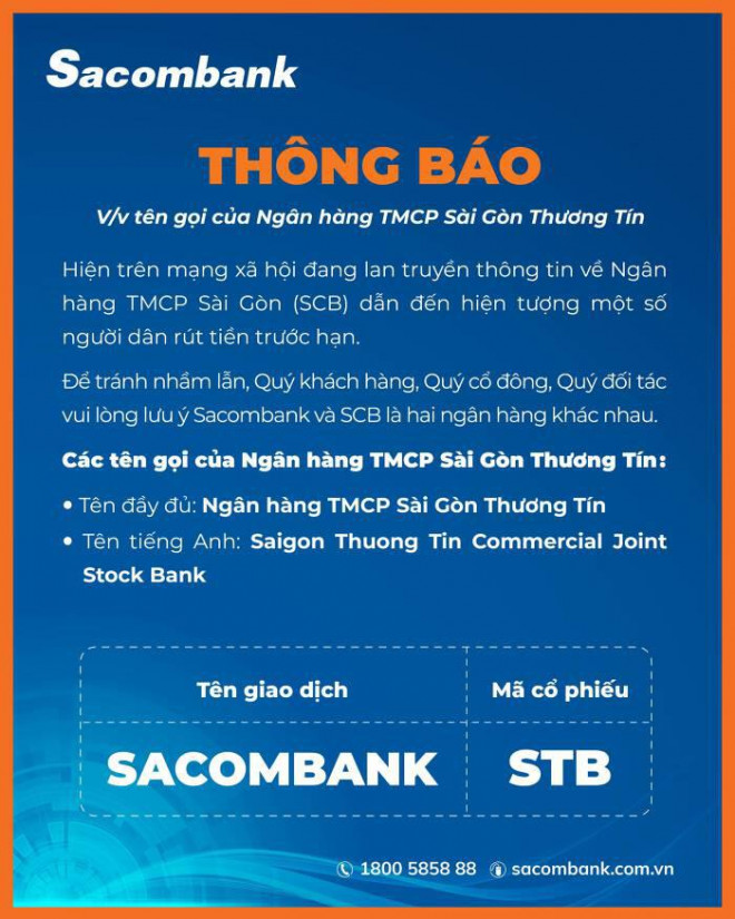 Sacombank lên tiếng vì bị nhầm lẫn với SCB - 1