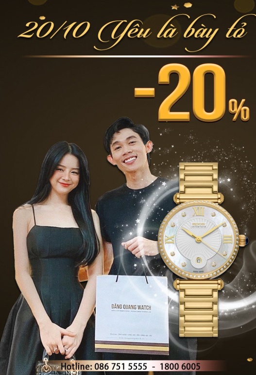 Từ ngày 1/10 đến hết 20/10/2022: Đăng Quang Watch dành tặng ưu đãi giảm giá lên tới&nbsp;30% mẫu đồng hồ nữ và kính mắt nữ và nhiều món quà trị giá lên tới 4 triệu đồng.