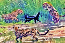 Media - Lửng mật quyết chiến với 3 con báo hoa mai