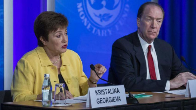 Giám đốc IMF Kristalina Georgieva (trái) và Chủ tịch WB David Malpass. Ảnh: EPA-EFE