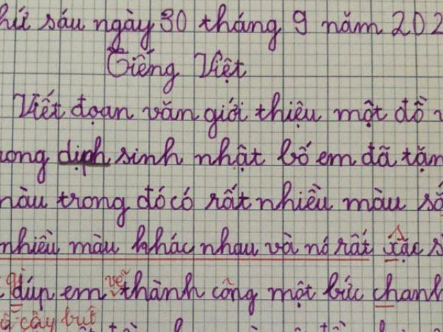 Bạn trẻ - Cuộc sống - Viết văn tả hộp màu được bố tặng sinh nhật, cậu bé lớp 1 khiến cộng đồng mạng thích thú