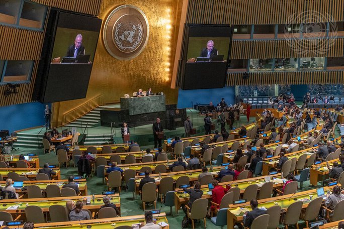 Ngày 11-10, tại Trụ sở LHQ ở New York - Mỹ, Đại hội đồng LHQ tiến hành bầu 14 quốc gia làm thành viên Hội đồng Nhân quyền LHQ nhiệm kỳ 2023-2025. Ảnh: UN