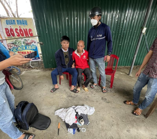 Hung thủ Đặng Văn Đồng thời điểm bị bắt giữ và cây dao đối tượng dùng để sát hại người tình.