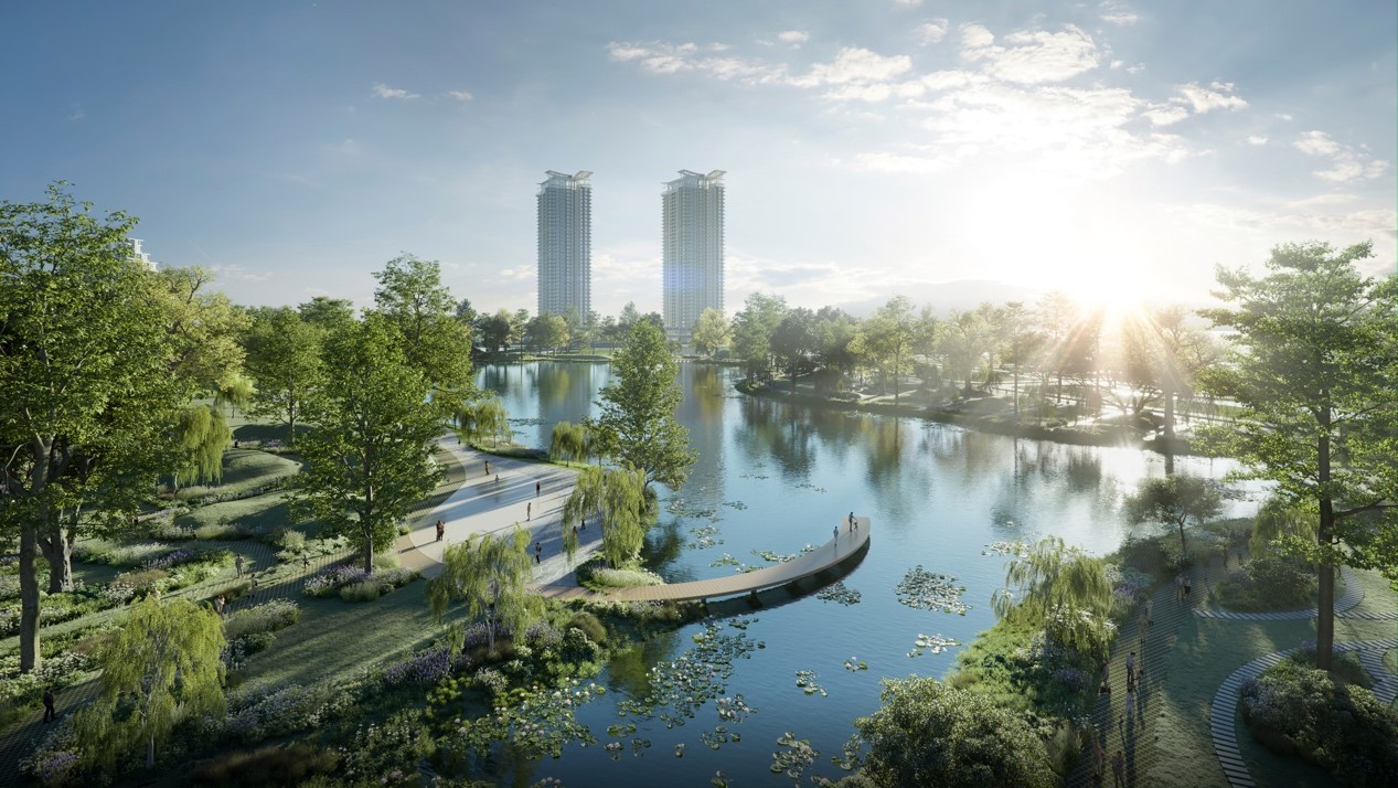 Với tổng diện tích cây xanh mặt nước lên đến 50ha, Eco Central Park được đánh giá là đại công viên xanh đáng sống nhất TP.Vinh