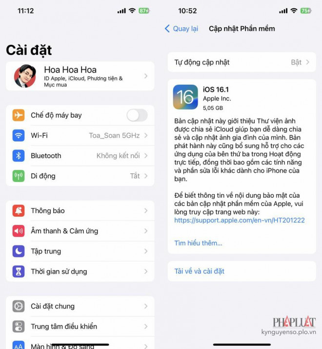 Tải và cài đặt iOS 16.1 RC trên iPhone. Ảnh: TIỂU MINH