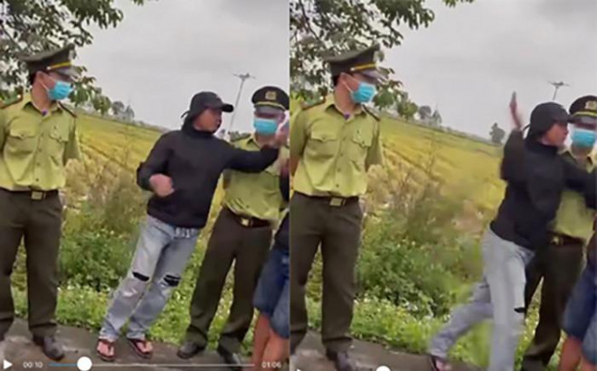 Một người mặc đồ dân thường lao vào đánh người trên xe tải (Ảnh cắt từ clip)