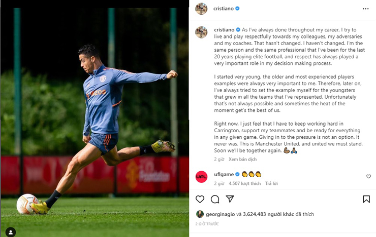 Ronaldo viết tâm thư trên mạng xã hội sau lùm xùm bỏ về sớm