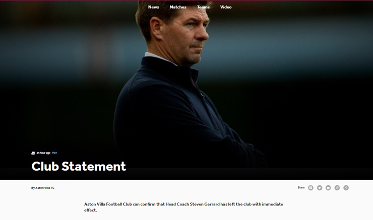 Aston Villa thông báo ngắn gọn về việc chia tay Steven Gerrard