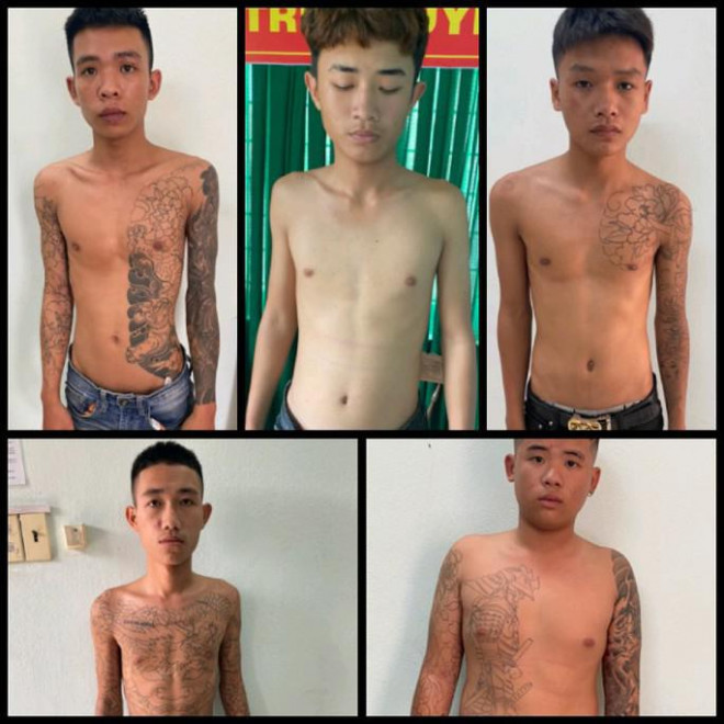 5 trong số 11 đối tượng đang bị tạm giữ hình sự do liên quan đến cái chết của anh Vũ Văn Quốc. Ảnh: Công an Bình Định