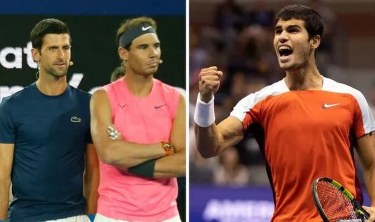 Alcaraz (phải) đang dần được đánh giá mạnh như Djokovic (trái) và Nadal (giữa)