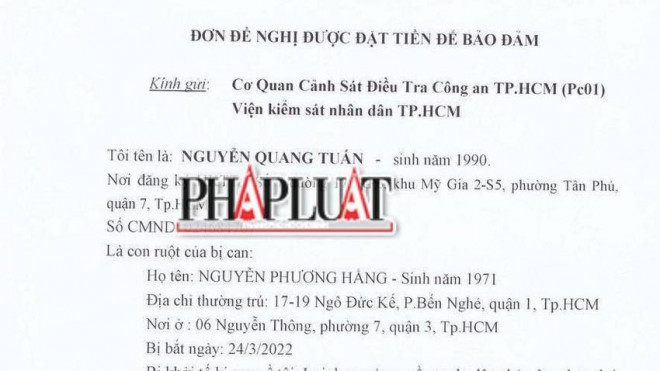 Đơn của con trai bà Hằng. Ảnh: H.YẾN