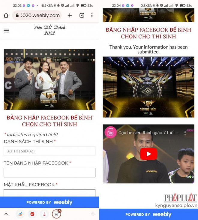 Trang web bình chọn giả mạo nhằm đánh cắp tài khoản Facebook của người dùng. Ảnh: TIỂU MINH