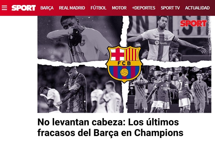 Tờ Sport (Tây Ban Nha) đưa tin về thất bại của Barca