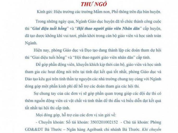 Tin tức trong ngày - Trưởng phòng huyện nghèo nhất nước ở Thanh Hóa ra thư ngỏ "xin tiền" các trường