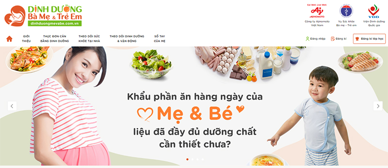 Website Chương trình Dinh dưỡng Bà mẹ và Trẻ em.