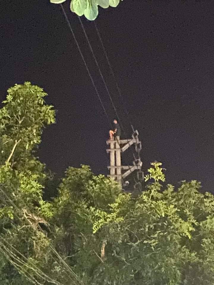 Nam thanh niên trèo lên cột điện.
