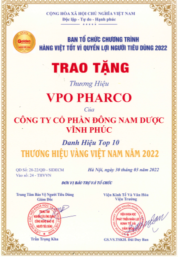 VPO PHARCO được vinh danh Top 10 Thương hiệu Vàng 2022 - 5