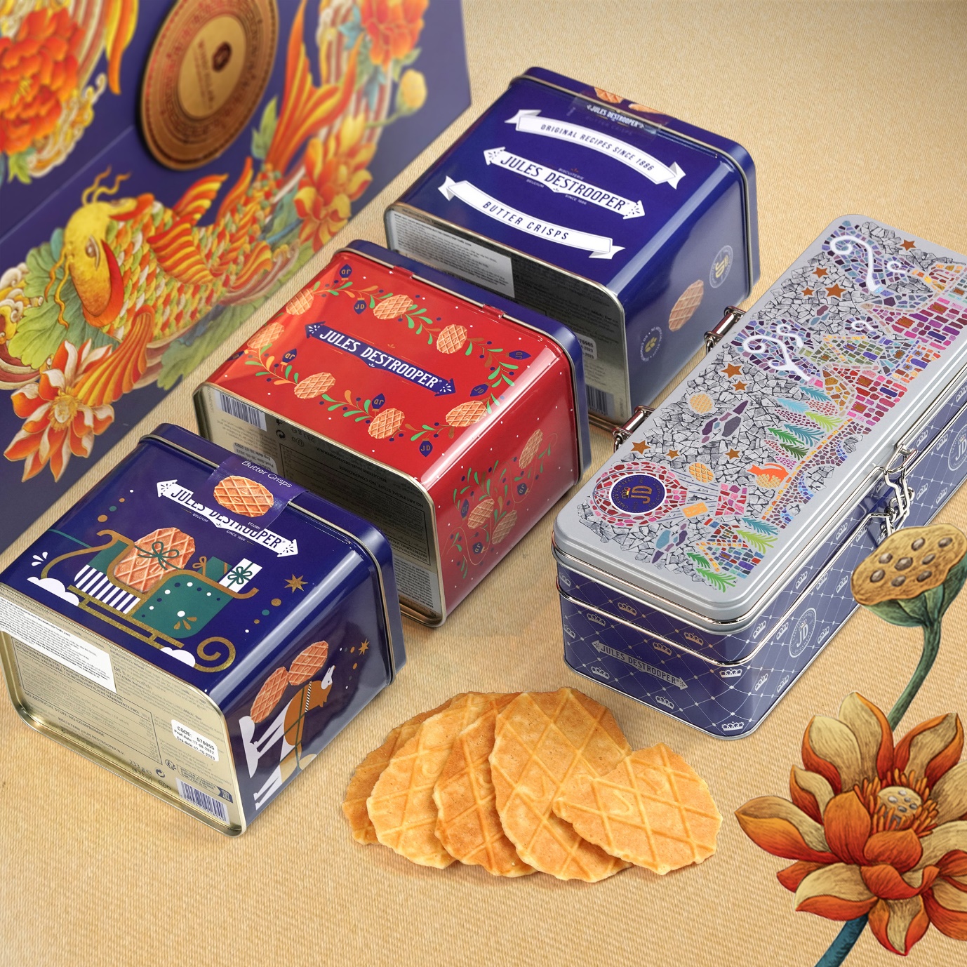Thiết kế hộp bánh thiếc Jules Destrooper - quà tặng sang trọng Tết Quý Mão 2023