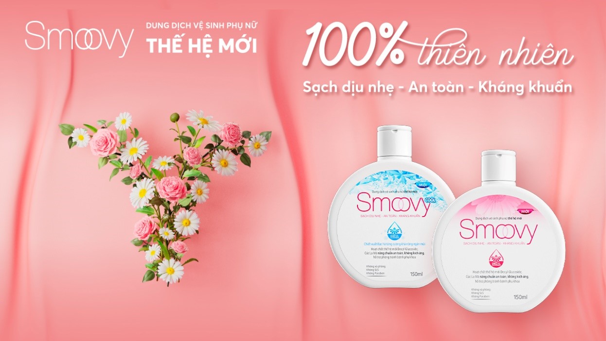 Dung dịch vệ sinh phụ nữ Thế hệ mới Smoovy với công thức cải tiến, sử dụng hoạt chất thế hệ mới “hơn cả an toàn”- dùng tốt & an toàn cho phụ nữ mang thai, sau sinh và trẻ dậy thì.