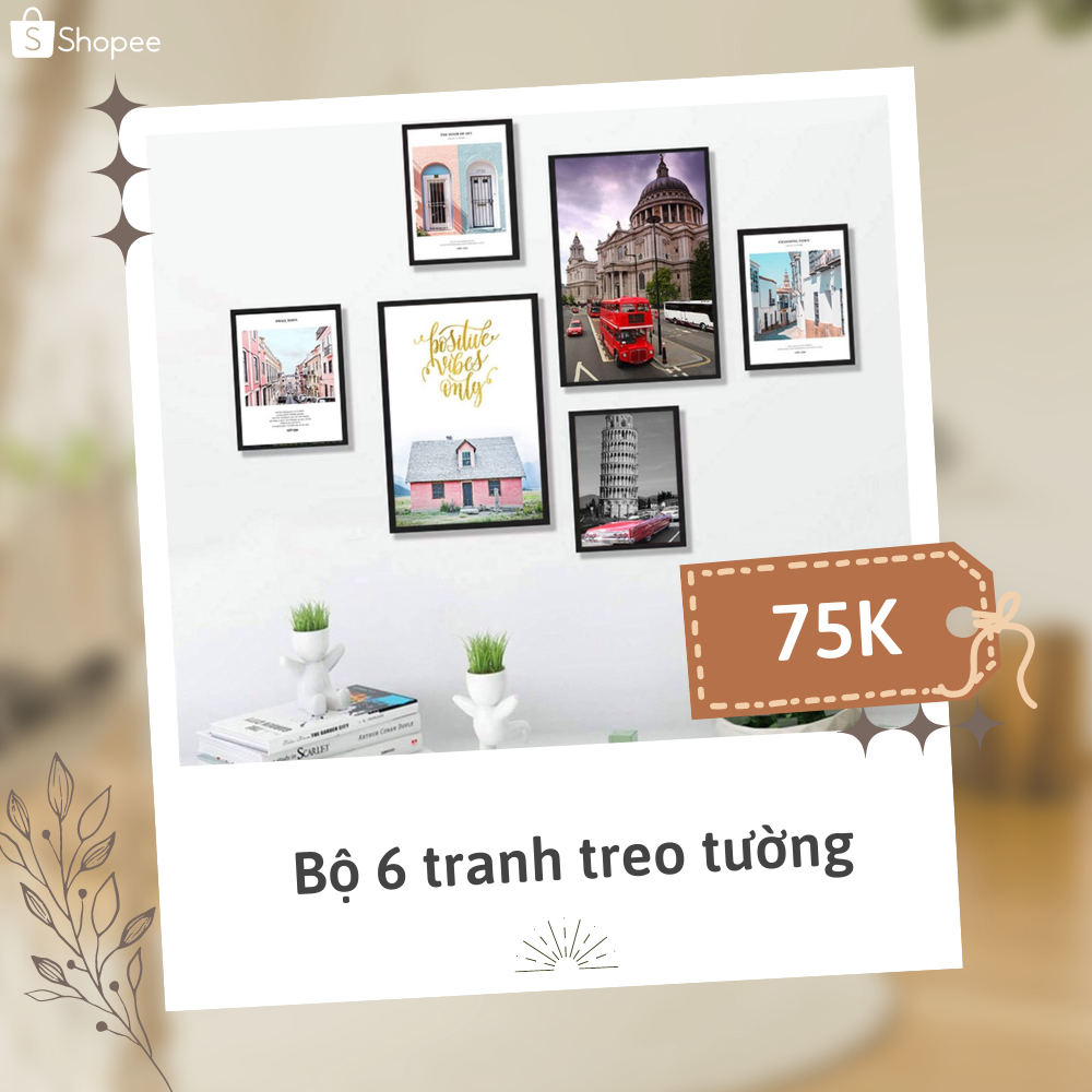 Tham khảo bộ 6 tranh treo tường, tranh dán tường từ Táo Decor được giảm còn 75.000 đồng trên Shopee.