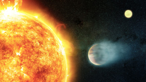 Ảnh đồ họa mô tả một cặp sao đôi, một trong hai sở hữu một Sao Mộc nóng - Ảnh: NASA / CXC / M. Weiss