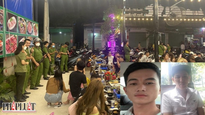 Hai thanh niên bị bắt giữ trong một quán nhậu. Ảnh: LA