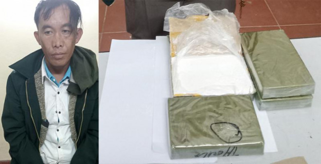 Đối tượng Giàng A Gâu cùng tang vật.