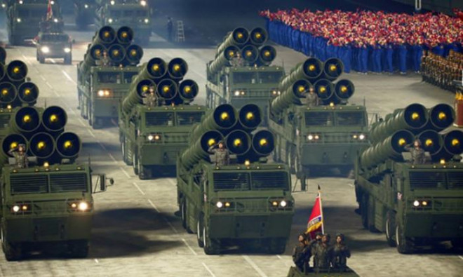 Pháo phản lực của Triều Tiên xuất hiện tại lễ duyệt binh ở Bình Nhưỡng tháng 10/2020. Ảnh - KCNA