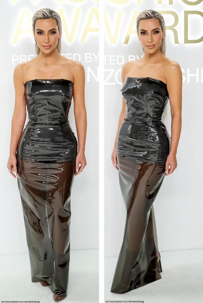 Xuất hiện trên thảm đỏ Lễ trao giải CFDA 2022 tối 7/11 trong chiếc váy nhựa xuyên thấu bó sát cơ thể, Kim Kardashian gây bất ngờ với hình ảnh quý cô thanh lịch, sang chảnh và mảnh mai thấy rõ. Ảnh: Shutterstock.