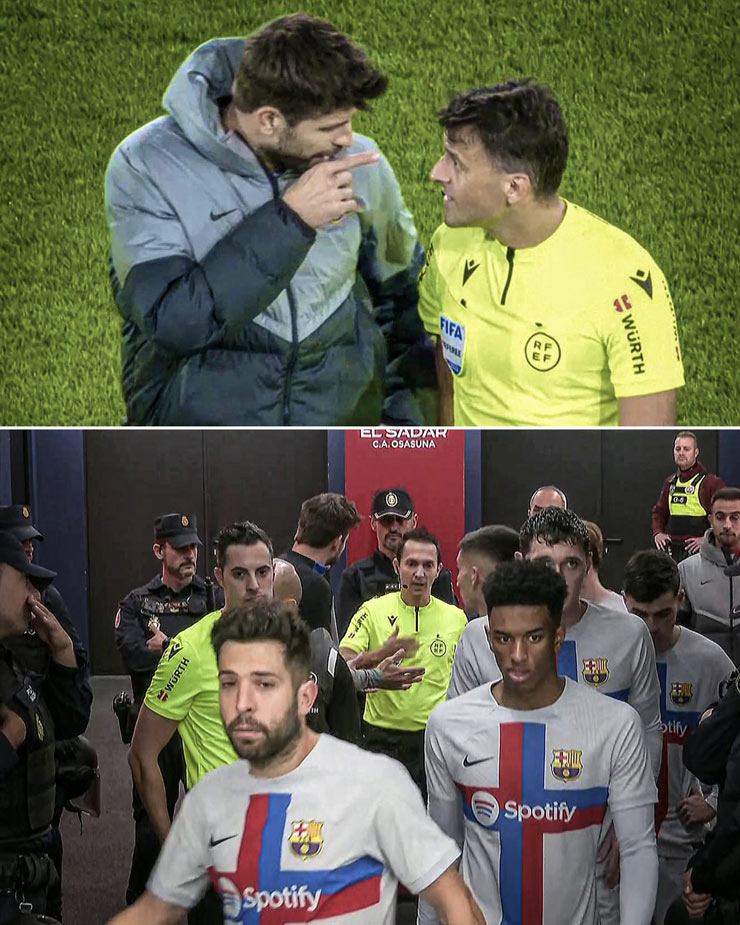 Pique không thi đấu nhưng vẫn ăn thẻ đỏ vì phàn nàn với trọng tài