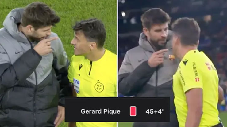 Pique bị trọng tài Gil Manzano rút thẻ đỏ