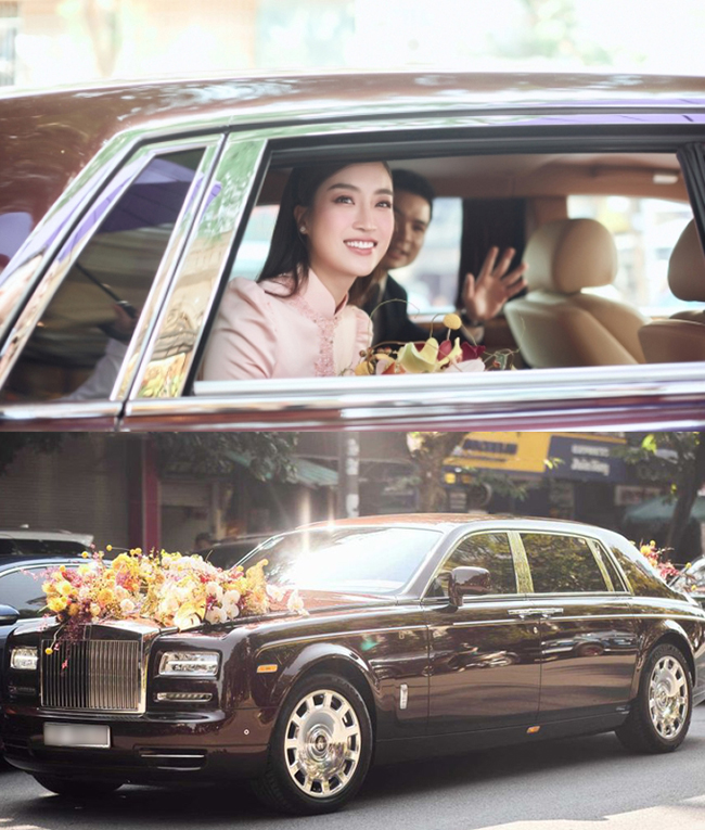Ngoài ra, gia đình ông xã Đỗ Mỹ Linh còn sở hữu nhiều siêu xe đắt tiền như chiếc Rolls-Royce Phantom Hòa bình Vinh quang độc bản trên thế giới, có giá trị khoảng 83 tỷ đồng. Đỗ Vinh Quang đã ngồi xe đến rước vợ về dinh.
