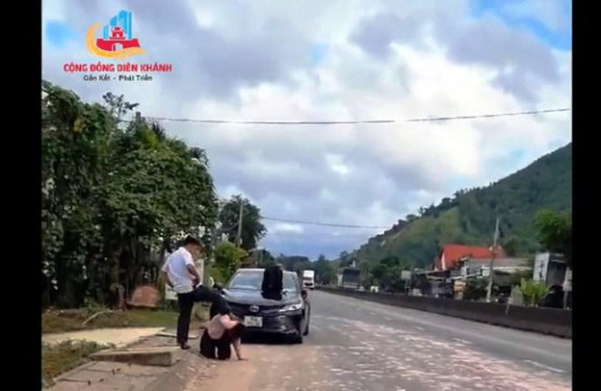 Người đàn ông đạp vào đầu người phụ nữ trên Quốc lộ 1 đoạn qua xã Suối Cát (huyện Cam Lâm, tỉnh Khánh Hòa)