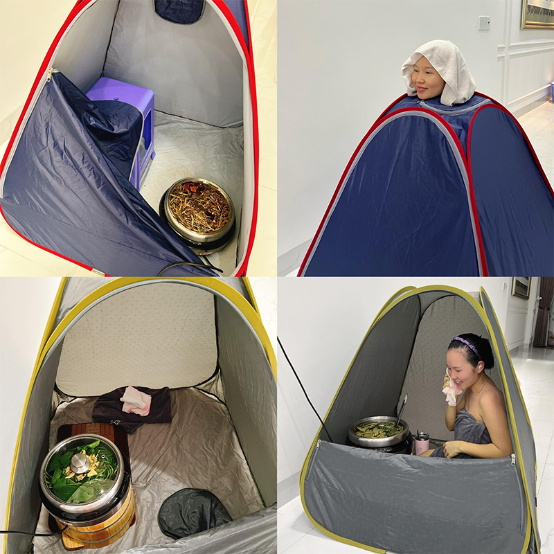 Chị Thảo xông hơi sau sinh 3 ngày 1 lần trong lều