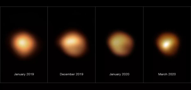Các hình ảnh khác biệt về độ sáng của sao khổng lồ Betelgeuse - Ảnh: ESO
