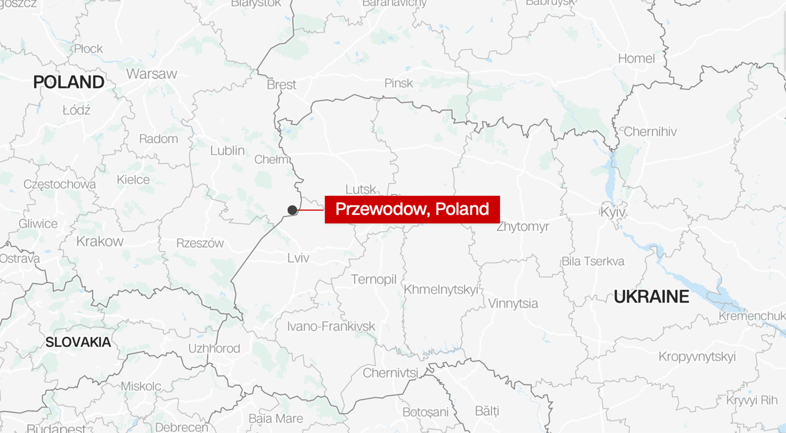 Vị trí làng Przewodow trên bản đồ (ảnh: Reuters)