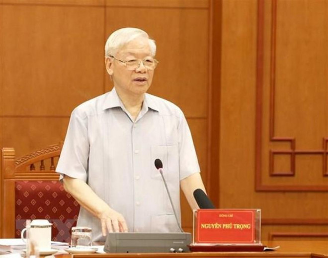Tổng Bí thư Nguyễn Phú Trọng phát biểu chỉ đạo cuộc họp. Ảnh: TTXVN