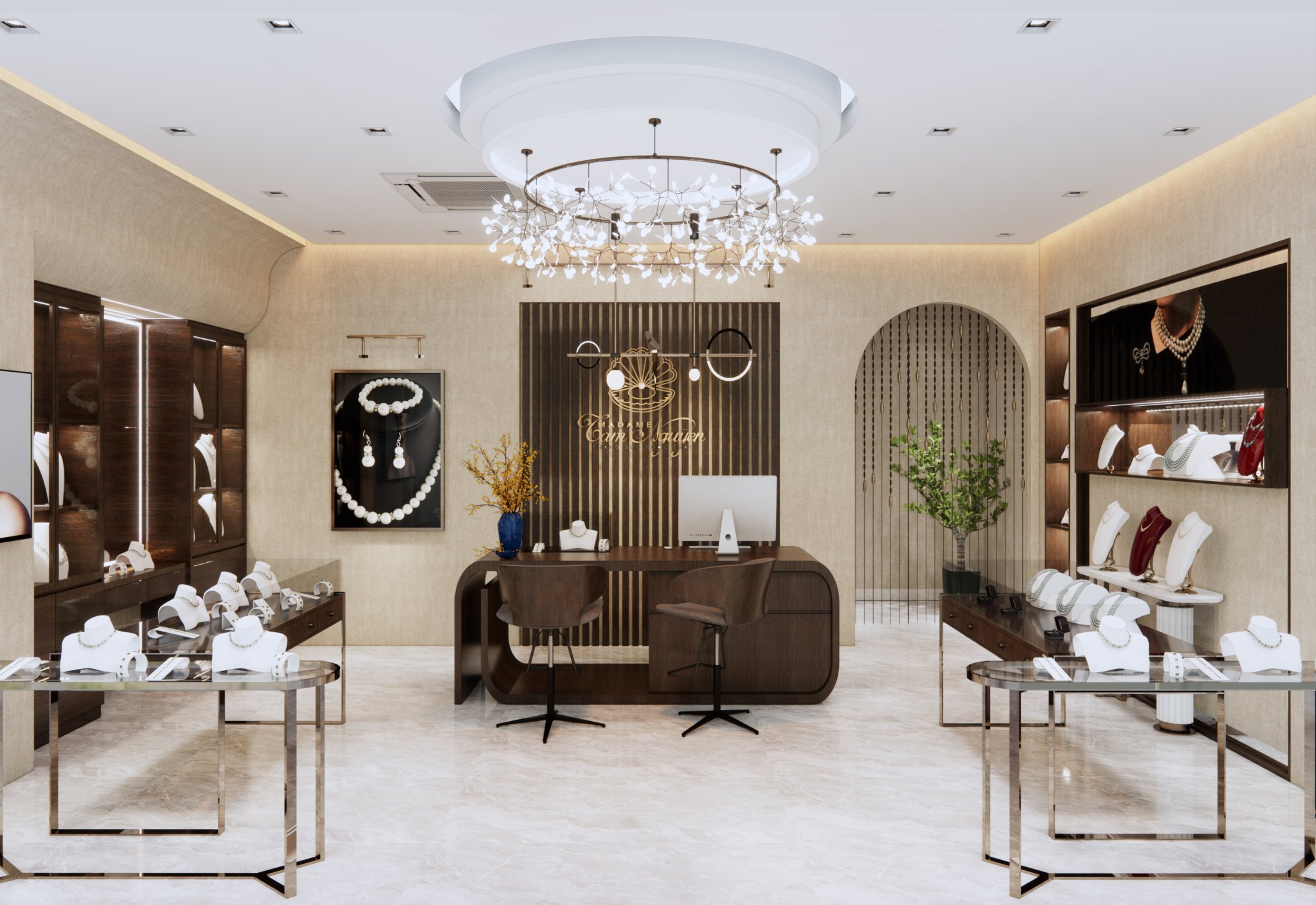 Nơi bạn có thể trải nghiệm và tự tay lựa những mẫu ngọc trai ưng ý nhất. Showroom Madame Tâm Nguyễn: G1 - 0108A Vinhomes Green Bay, Mễ Trì, Nam Từ Liêm, Hà Nội