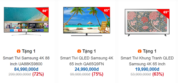 Các sản phẩm của Samsung ghi nhận mức giá giảm sâu nhất. (Ảnh chụp màn hình).