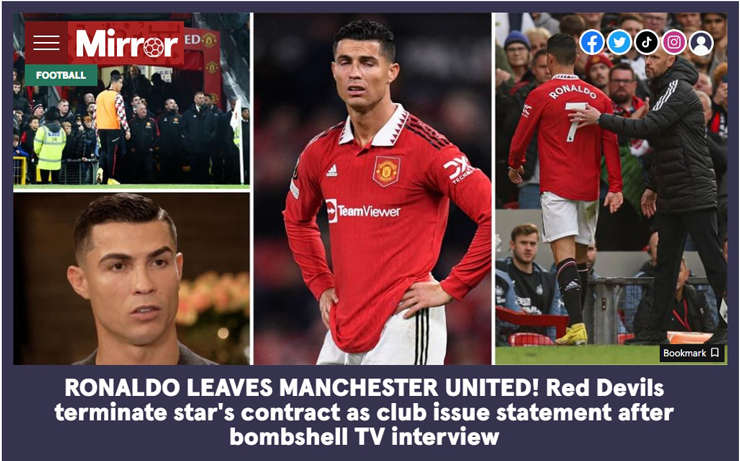 Tờ Mirror đưa thông tin MU chia tay Ronaldo lên đầu trang bất kể World Cup đang diễn ra