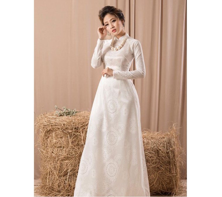 Áo dài cưới Ngô Nhật Huy luôn có sự tinh tế trong lựa chọn hoa văn