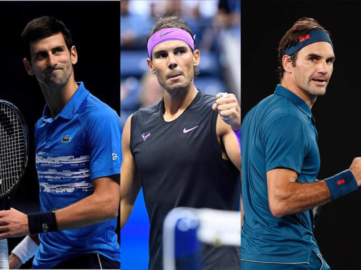 Nadal (giữa) xoa dịu Federer (bên phải) và fan của tay vợt này