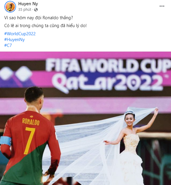MC Huyền Ny đăng ảnh chế Ronaldo đang nhìn cô dâu của anh