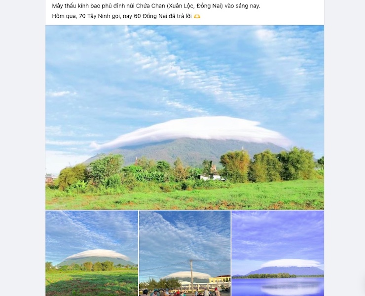 &nbsp;Đám mây đẹp mắt xuất hiện trên núi Chứa Chan (tỉnh Đồng Nai) sáng 25/11, được chia sẻ công khai trên mạng xã hội. (Ảnh chụp màn hình)
