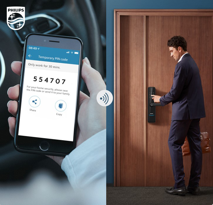 Cung cấp mã số tạm thời có hiệu lực trong 30 phút cho khách vào nhà trên khoá cửa thông minh Philips
