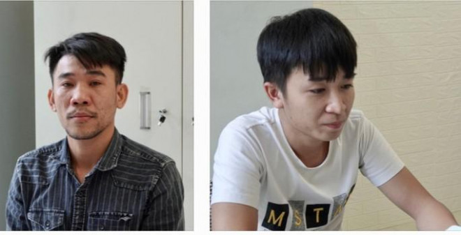 Hùng (trái) và Thi tại cơ quan công an. Ảnh: CA