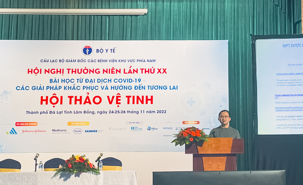 ThS.BS Tăng Hùng Sang báo cáo tại Hội nghị. Ảnh: Gene Solutions